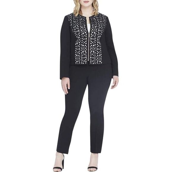 Tahari ASL Black Laser Cut Crepe Blazer Size 14P Jacket - Picture 2 of 12